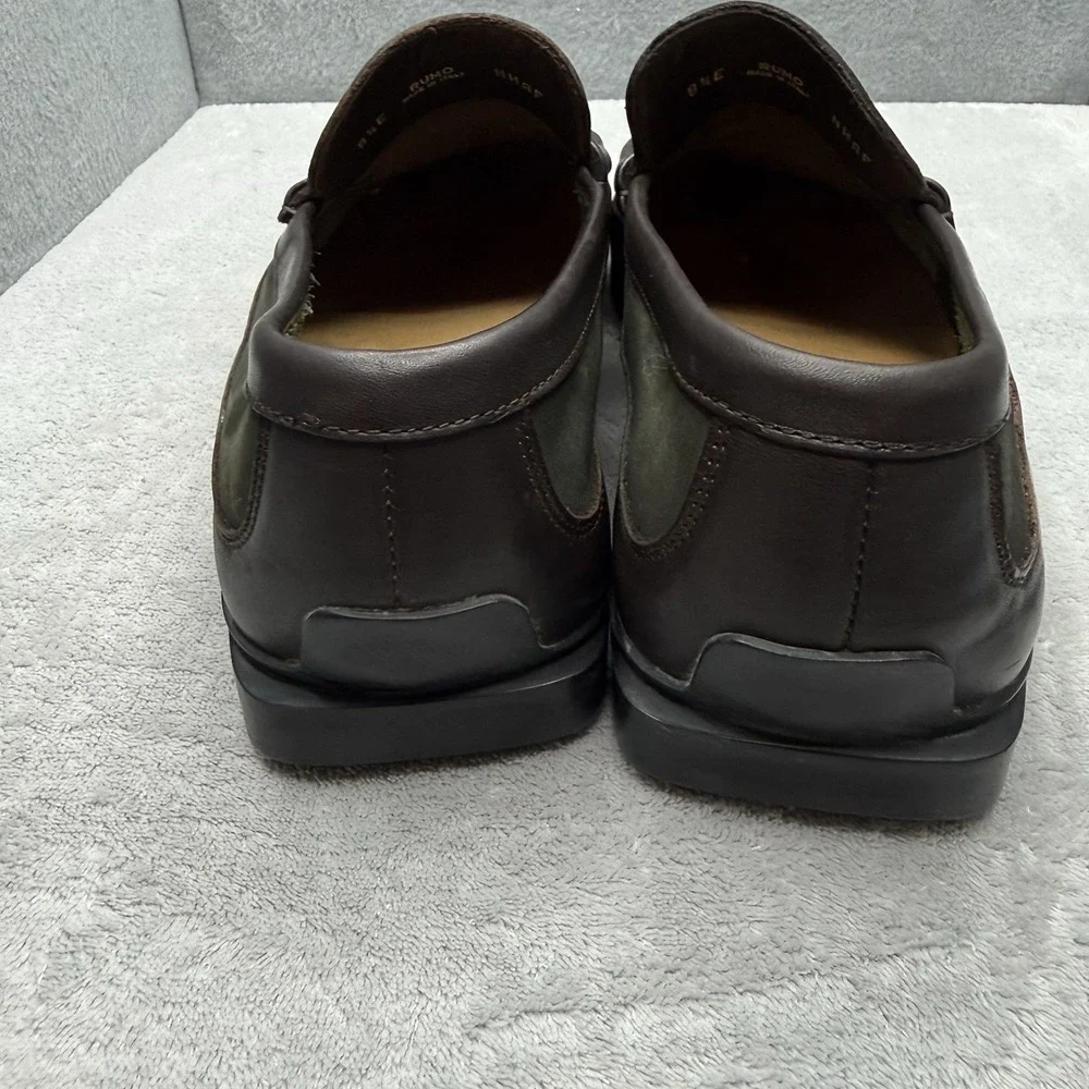Bally Rumo Mens 9.5 Brown Green Leather Penny Loafers Made Italy Dress Shoes
